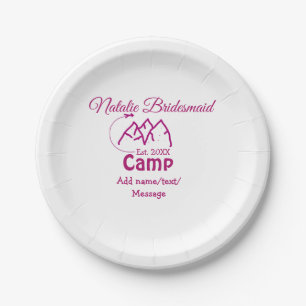 Assiettes En Carton Pink camp bridesmaid ajouter nom date année bachel