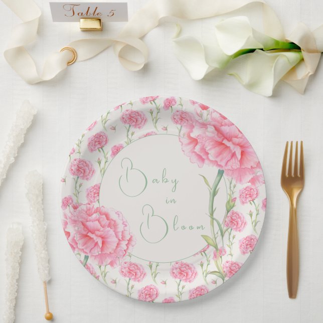 Assiettes En Carton Pink Carnation Baby in Bloom Baby Shower  (Mariage)