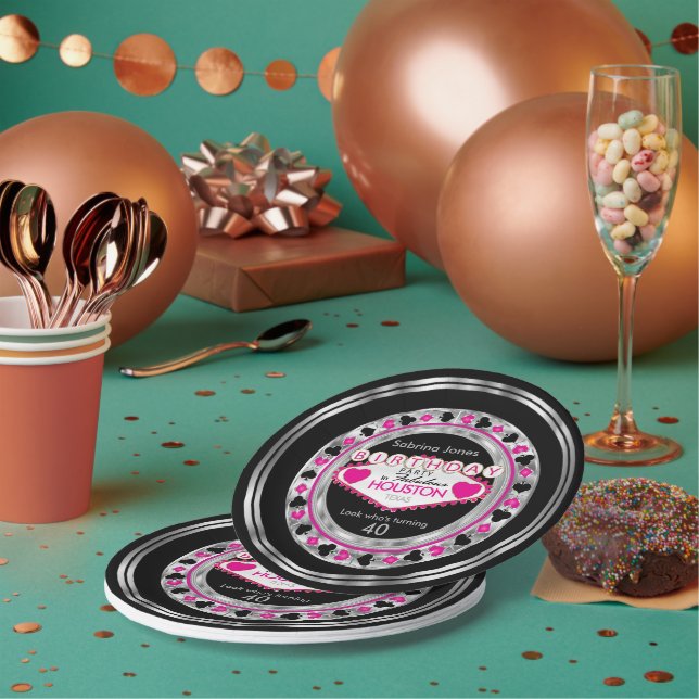 Assiettes En Carton Pink Casino Poker Chip fête d'anniversaire (Multi)