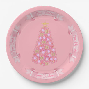 Assiettes En Carton Pink Christmas Tree Paper Plate-forme