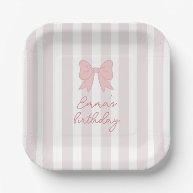Assiettes En Carton Pink Coquette Bow Birthday  (Recto)