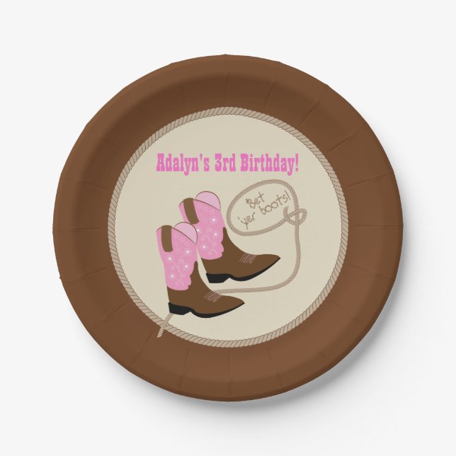 Assiettes En Carton Pink Cowgirl Boots Western Anniversaire (Devant)