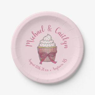 Assiettes En Carton Pink Cupcake Bow arrose Fête des mariées Mariage