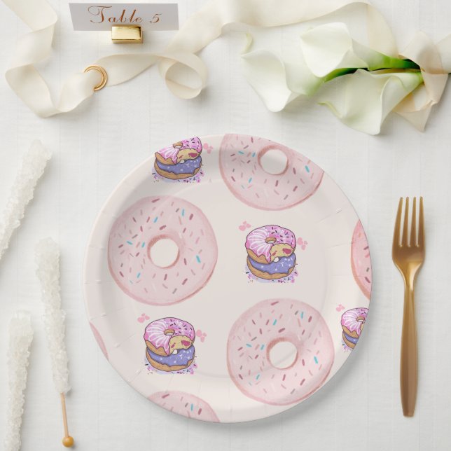 Assiettes En Carton Pink Cute dessert beignets doux illustration motif (Mariage)