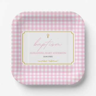 Assiettes En Carton Pink En vichy Girl Baptism Design minimaliste mode