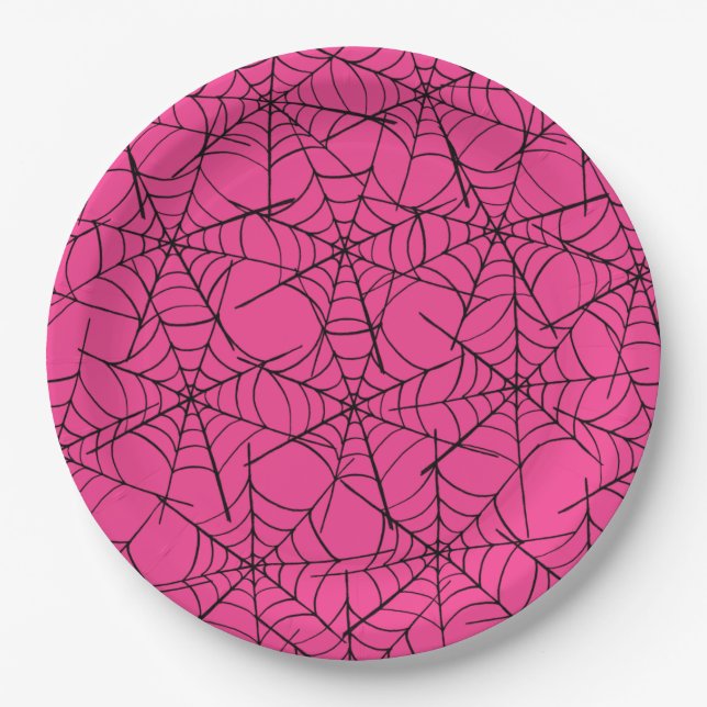 Assiettes En Carton Pink et Black Spiderweb Plaque papier Halloween (Devant)