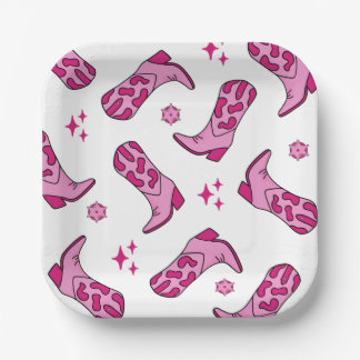 Assiettes En Carton Pink First Rodeo Cowgirl Boot Anniversaire