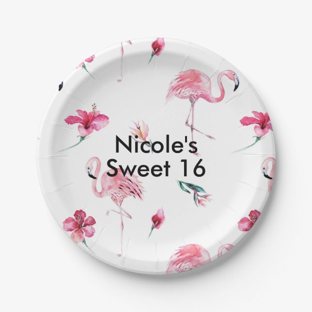 Assiettes En Carton Pink Flamant rose Tropics Tropical Summer Party (Devant)