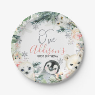 Assiettes En Carton Pink Floral Hiver Onederland Anniversaire 