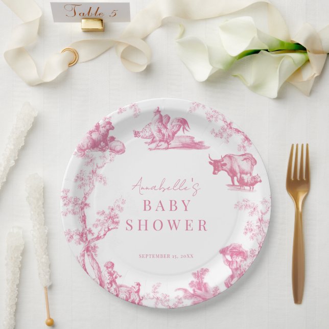 Assiettes En Carton Pink French Country Farm Animal Girl Baby shower (Mariage)