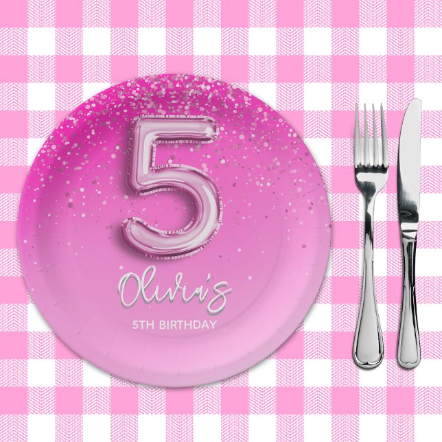 Assiettes En Carton "Pink Glitter 5th Birthday Party –Fabulous at Five (Créateur téléchargé)