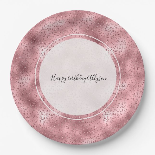 Assiettes En Carton Pink Glitzy Cheetah Print (Devant)