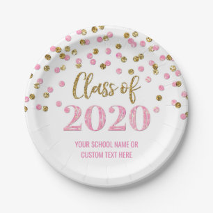 Assiettes En Carton Pink Gold Confetti Graduation 2020