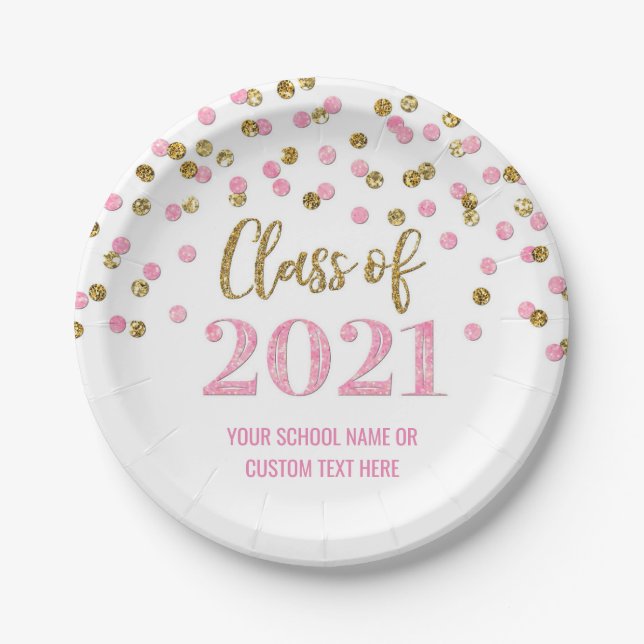 Assiettes En Carton Pink Gold Confetti Graduation 2021 (Devant)