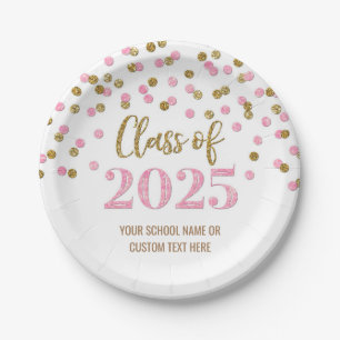 Assiettes En Carton Pink Gold Confetti Graduation 2025