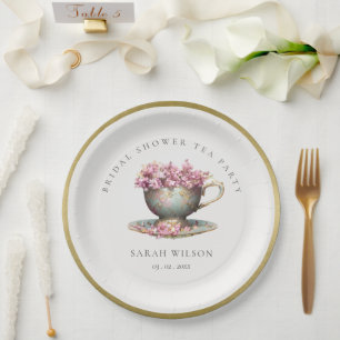 Assiettes En Carton Pink Gold Floral Teacup Bridal Shower Tea Party 