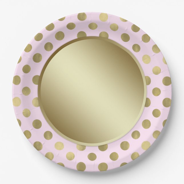 Assiettes En Carton Pink Gold Polka Dot Anniversaire (Devant)
