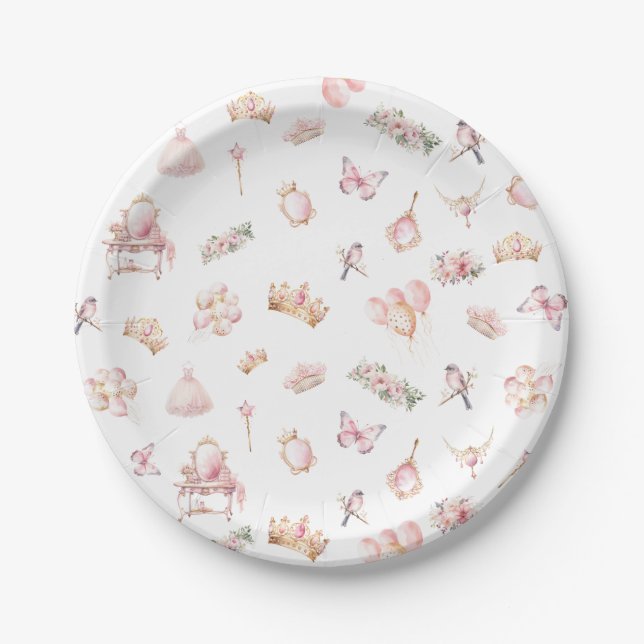 Assiettes En Carton Pink Gold Princess Crown fête d'anniversaire (Devant)