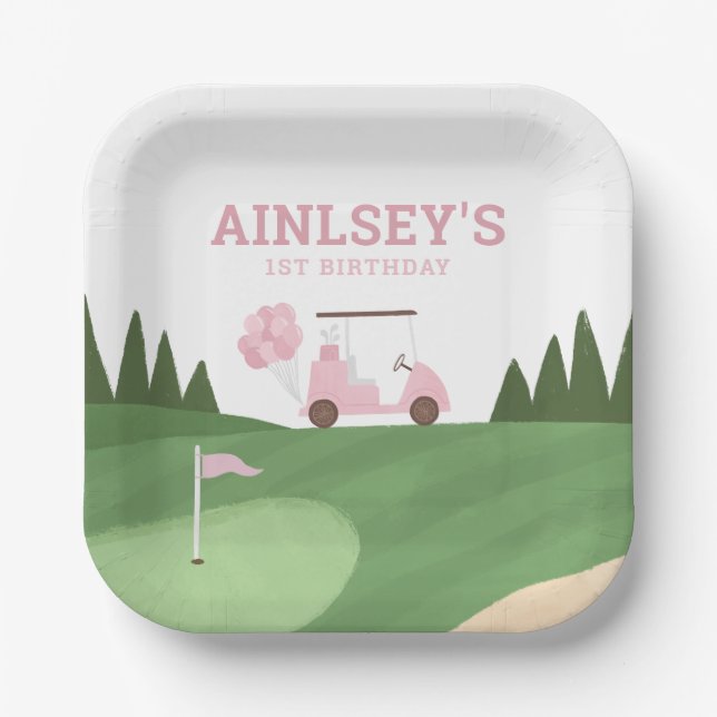 Assiettes En Carton Pink Golf Anniversaire (Recto)