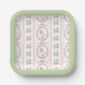 Assiettes En Carton Pink Goose Baby Shower Square Plate