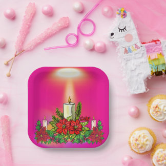 Assiettes En Carton Pink Holiday Candle Paper Plate