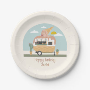 Assiettes En Carton Pink Ice Cream Camper Girls Anniversaire