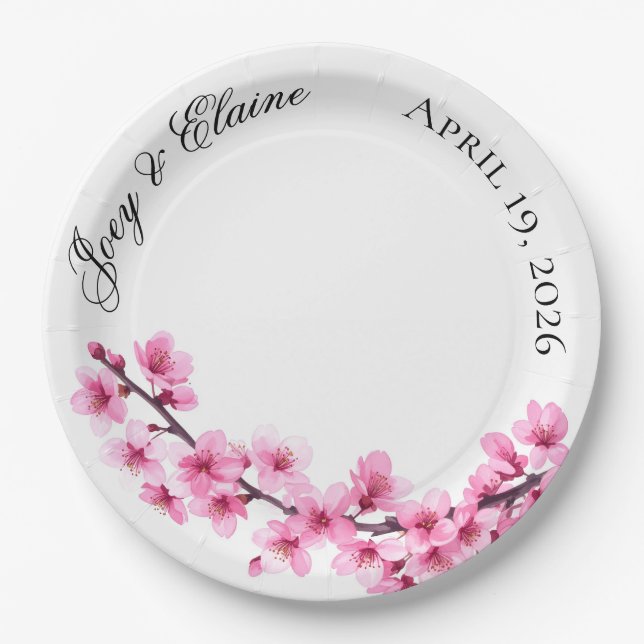 Assiettes En Carton Pink Japanese Cherry Blossom Paper Plate (Devant)