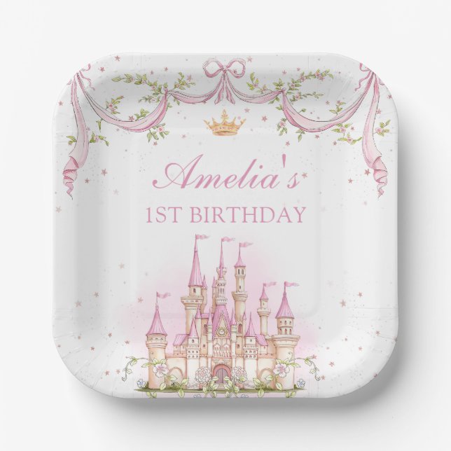 Assiettes En Carton Pink Magic Princess Castle Plaque en papier d'anni (Recto)