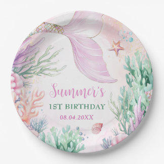 Assiettes En Carton Pink Mermaid 1st Birthday Oneder The Sea