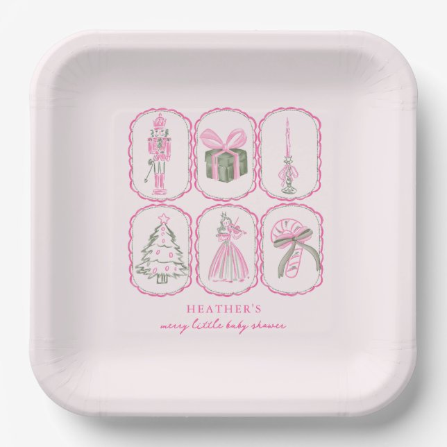 Assiettes En Carton Pink Nutcracker A Merry Little Baby Shower (Recto)