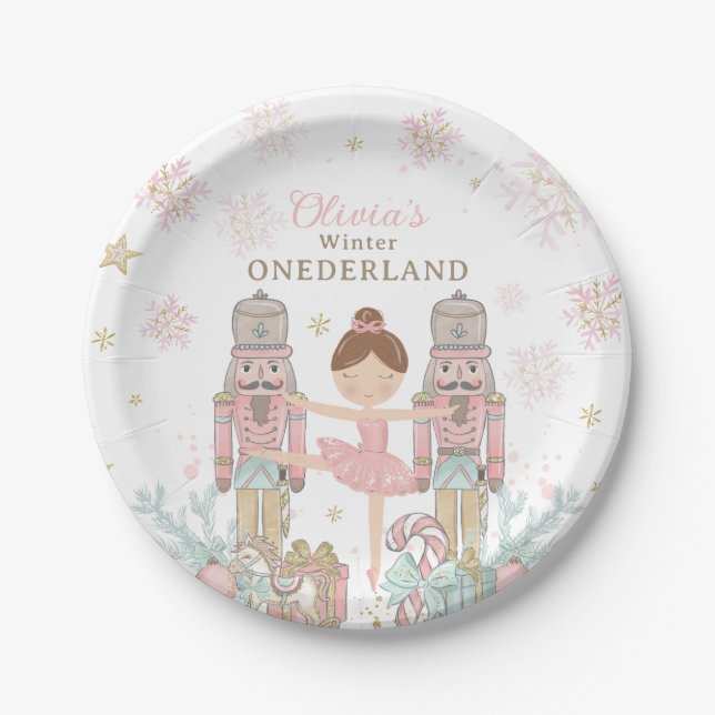 Assiettes En Carton Pink Nutcracker Winter Onederland 1er anniversaire (Devant)