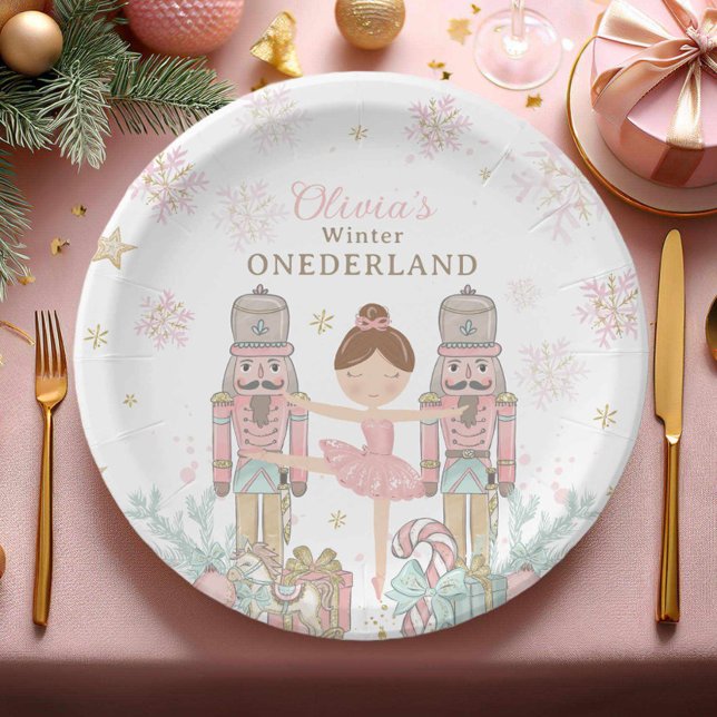 Assiettes En Carton Pink Nutcracker Winter Onederland 1er anniversaire (Créateur téléchargé)