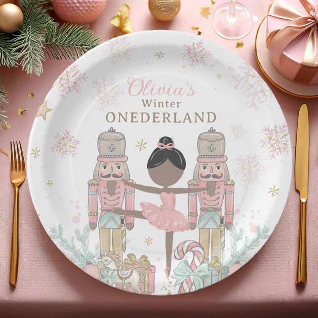 Assiettes En Carton Pink Nutcracker Winter Onederland 1st Birthday (Créateur téléchargé)