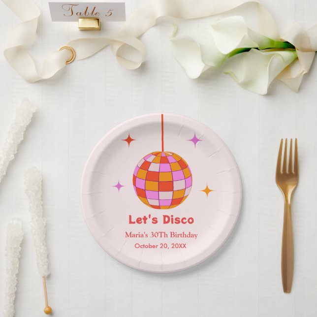 Assiettes En Carton Pink Orange Disco Ball Let's Disco Anniversaire (Mariage)