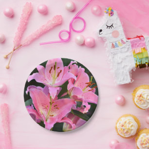 Assiettes En Carton Pink Oriental Lilies Floral