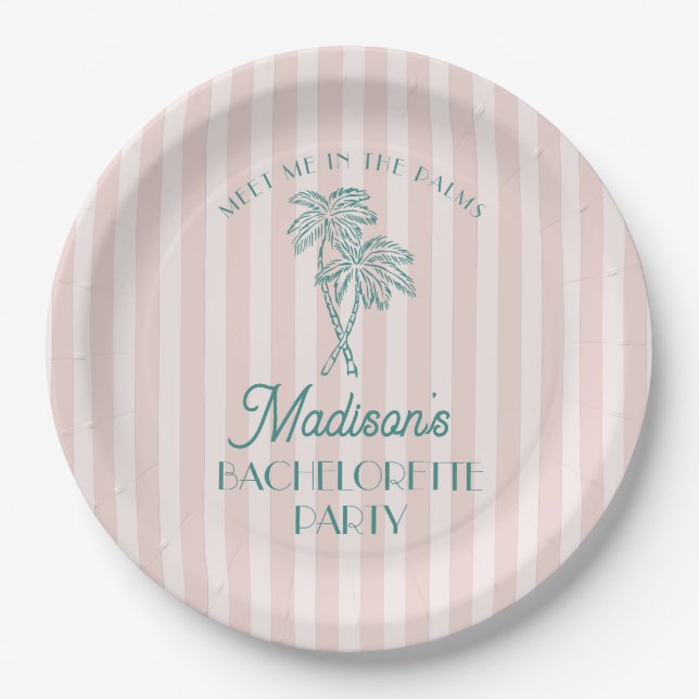Assiettes En Carton Pink Palm Spring Pastel Beach Bachelorte Party (Devant)