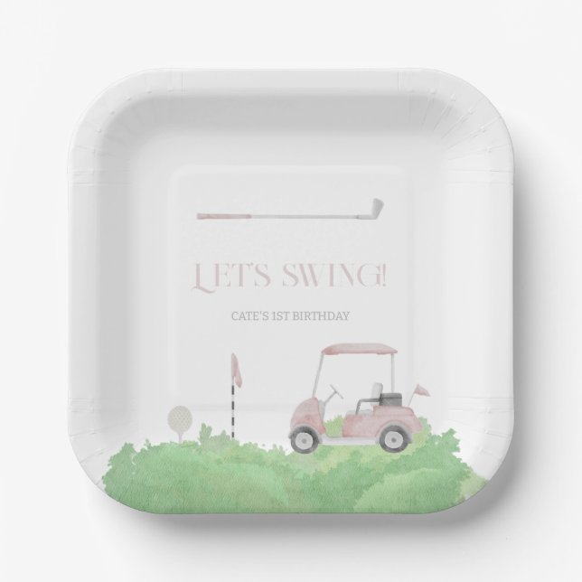 Assiettes En Carton Pink par tee Golf Anniversaire (Recto)