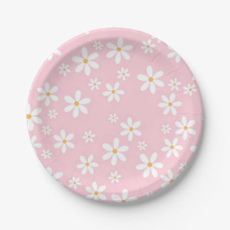 Assiettes En Carton Pink Pastel Daisies Napkin