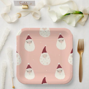 Assiettes En Carton Pink pastel festif rouge noël casquettes père Noël