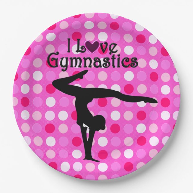 ASSIETTES EN CARTON PINK POLKA DOT I ADORE GYMNASTICS PAPIER PLAQUES (Devant)