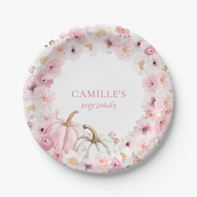 Assiettes En Carton Pink Pumpkin Baby Shower (Devant)