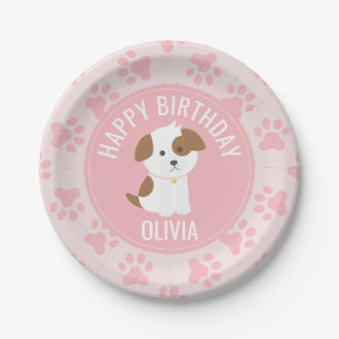 Assiettes En Carton Pink Puppy plaques de fête d'anniversaire empreint