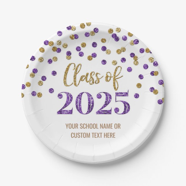 Assiettes En Carton Pink Purple Confetti Graduation 2025 (Devant)