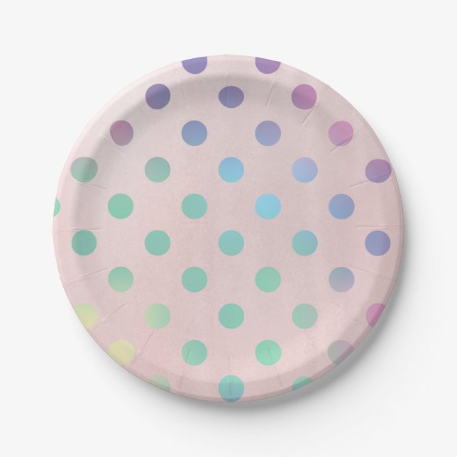 Assiettes En Carton Pink Rainbow Pastel Pois fête d'anniversaire (Devant)