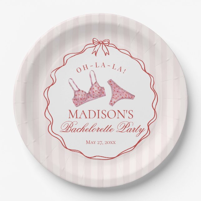 Assiettes En Carton Pink & Red Heart Lingerie Bachelorette Party (Devant)