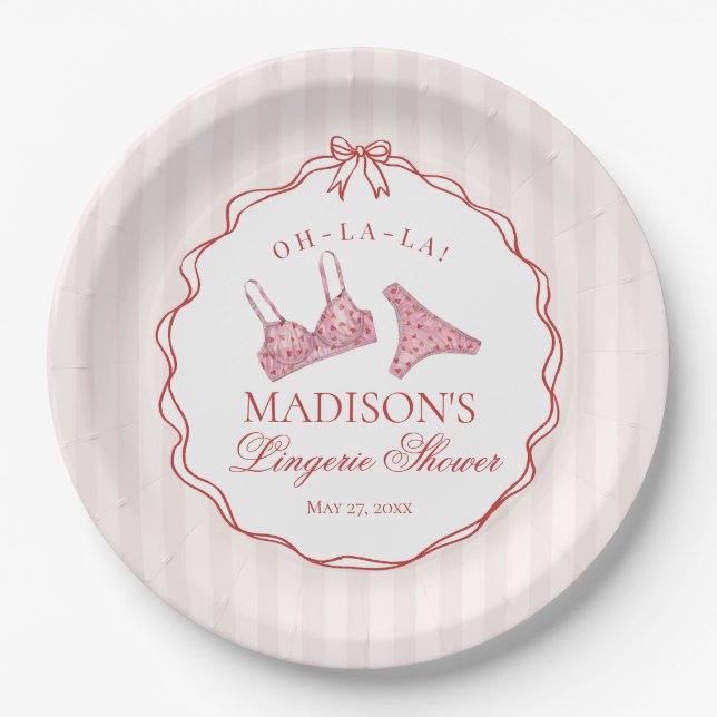 Assiettes En Carton Pink & Red Heart Lingerie Shower Panty Party (Devant)