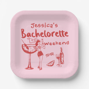 Assiettes En Carton Pink Red Whimsical Beach Bachelorette Party
