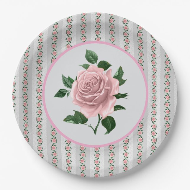 Assiettes En Carton Pink Roses  (Devant)