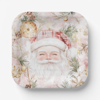 Assiettes En Carton Pink Santa Christmas