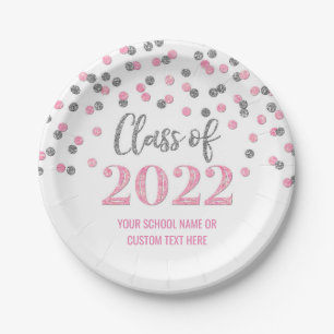 Assiettes En Carton Pink Silver Confetti Graduation 2022